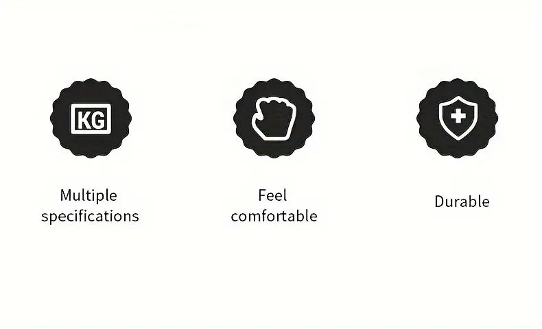 Icons representing specifications, comfort, and durability for a fitness product.