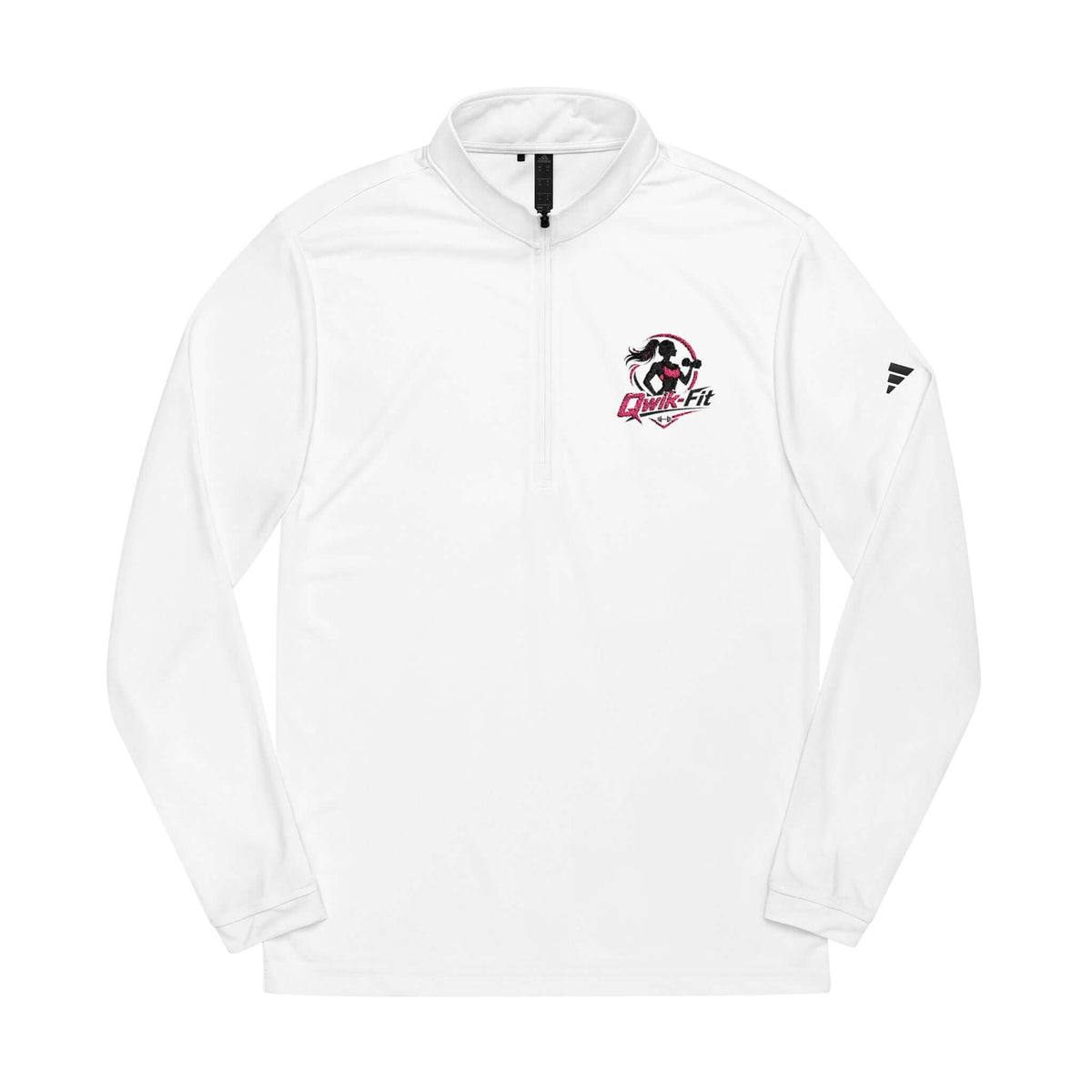 Embroidered Soccer Quarter-Zip Pullover in white, featuring embroidered crest detail and quarter-zip neckline.