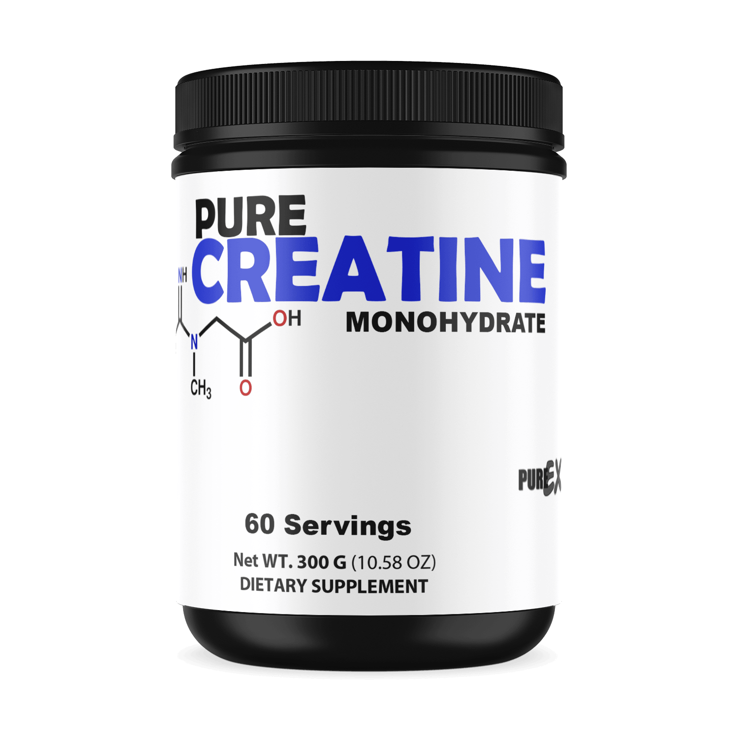 Pure Creatine supplement for enhanced performance and recovery, 300g container with 60 servings.