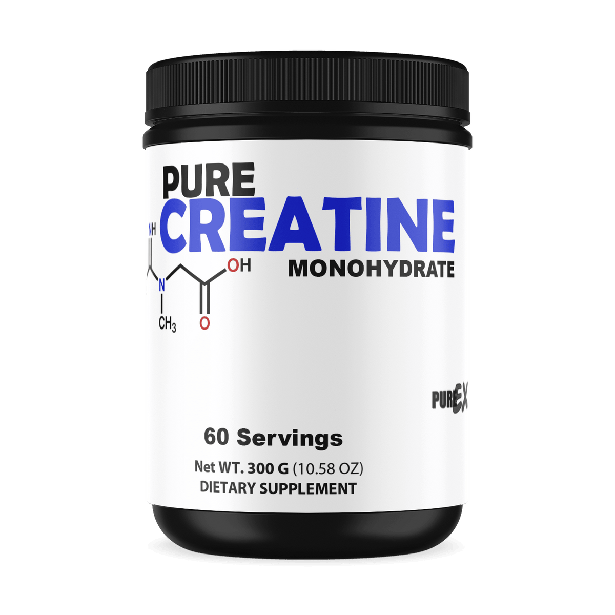 Pure Creatine supplement for enhanced performance and recovery, 300g container with 60 servings.