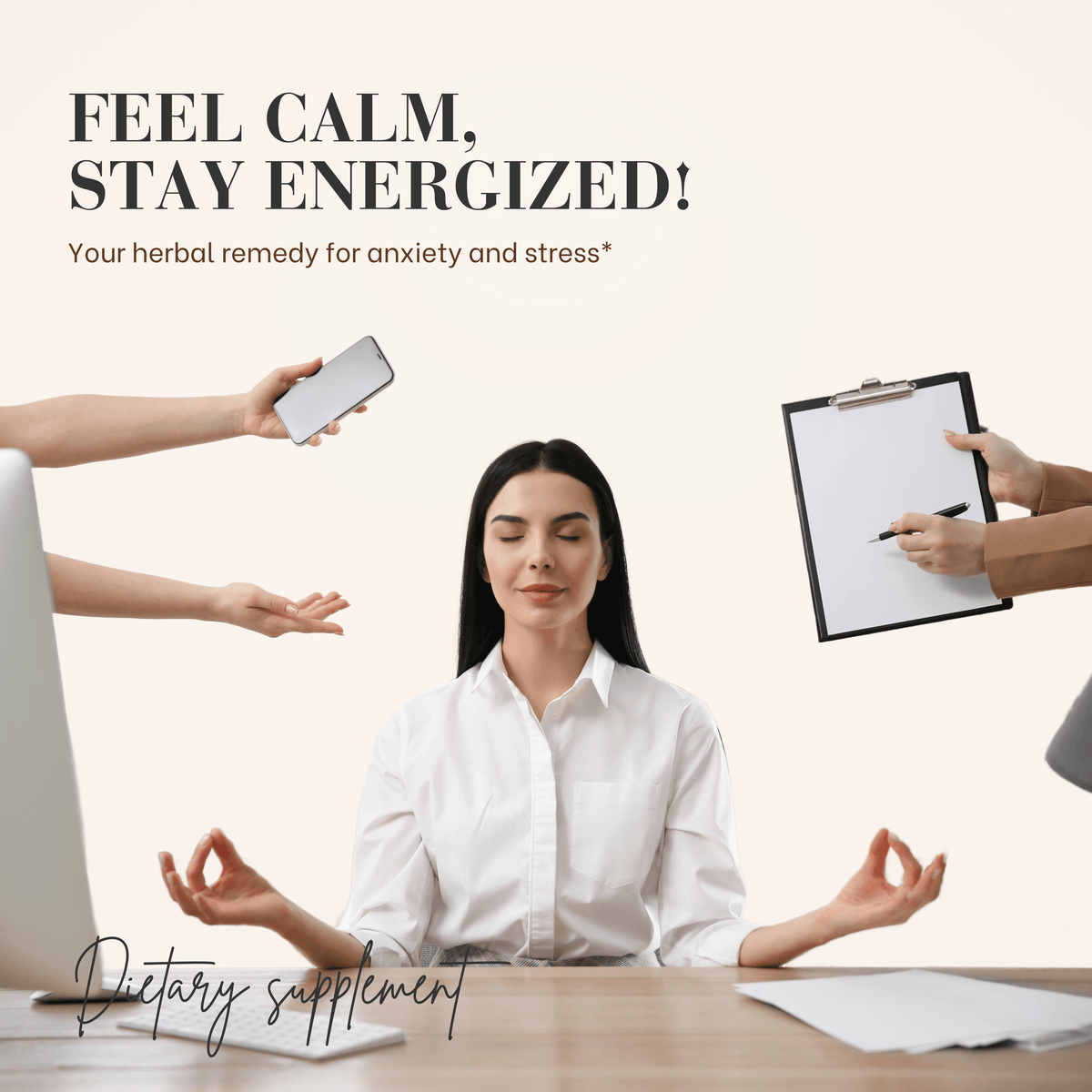 Feel calm and stay energized with this dietary supplement for anxiety and stress relief.