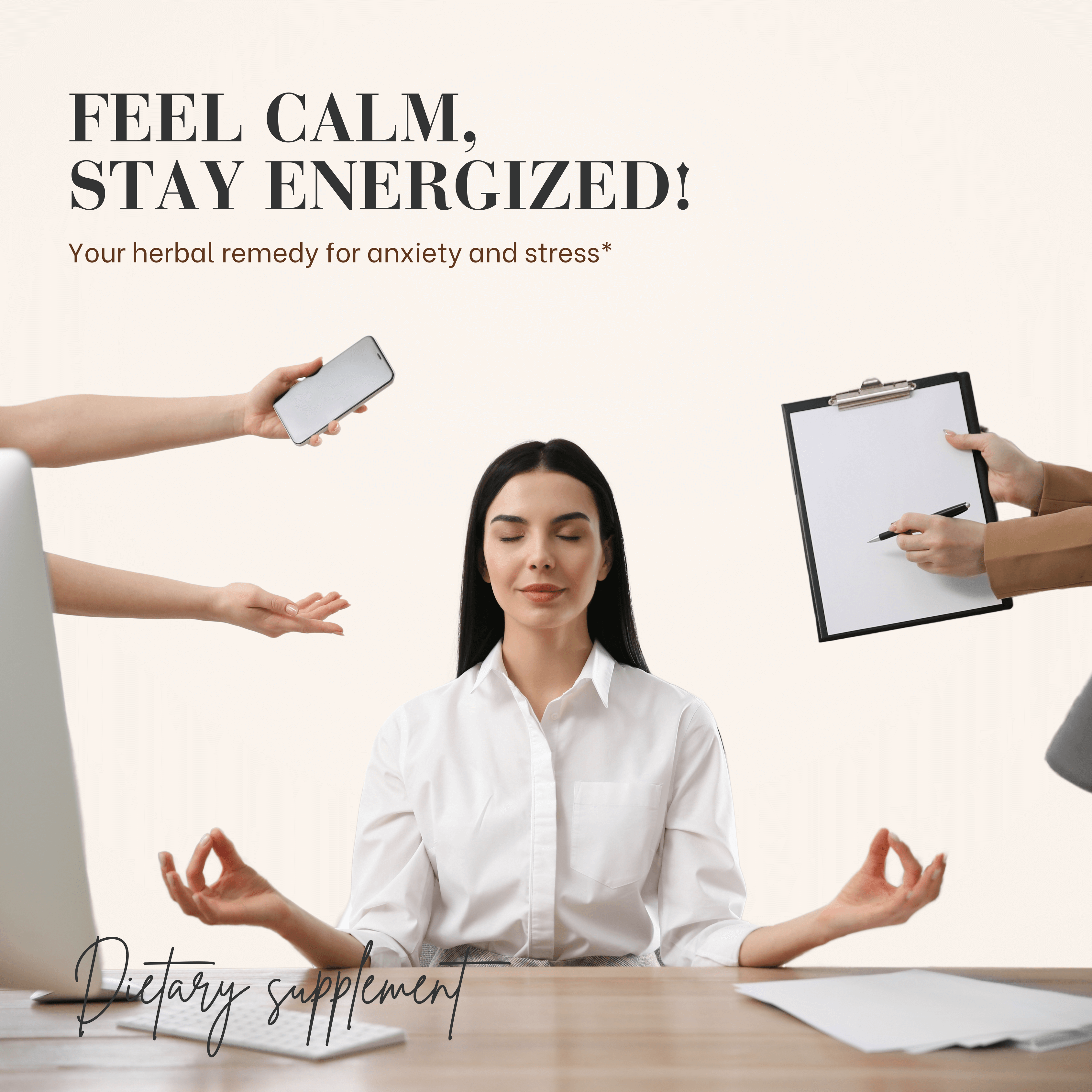 Feel calm and stay energized with this dietary supplement for anxiety and stress relief.