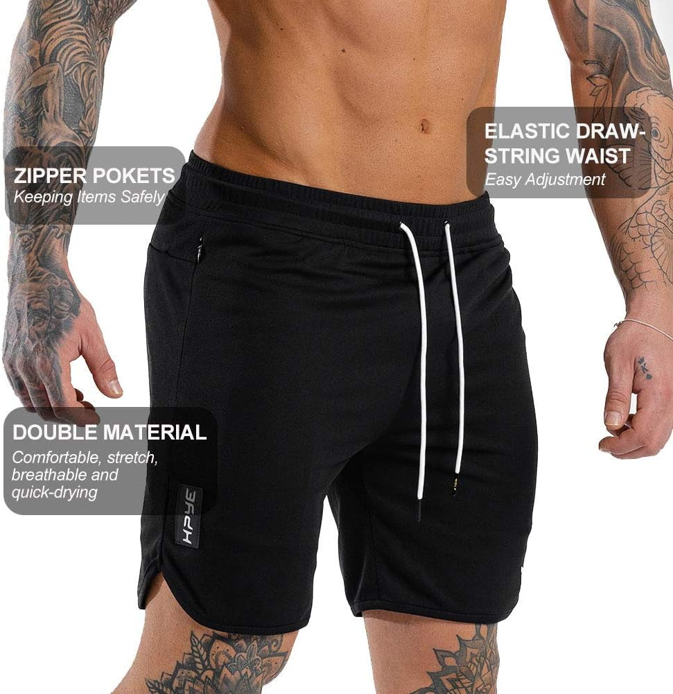 Wangdo men's 7-inch running shorts with zipper pocket, lightweight athletic shorts suitable for gym and outdoor running.