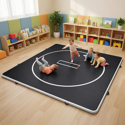 Inflatable wrestling mat 10ft x 13ft PVC portable mats with circles, 4-inch thick for martial arts, Jiu Jitsu, MMA, and home use.