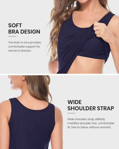 AMVELOP women's cotton tank tops with built-in bra, layered undershirts, 2-3 pack, comfortable sleeveless layering tops