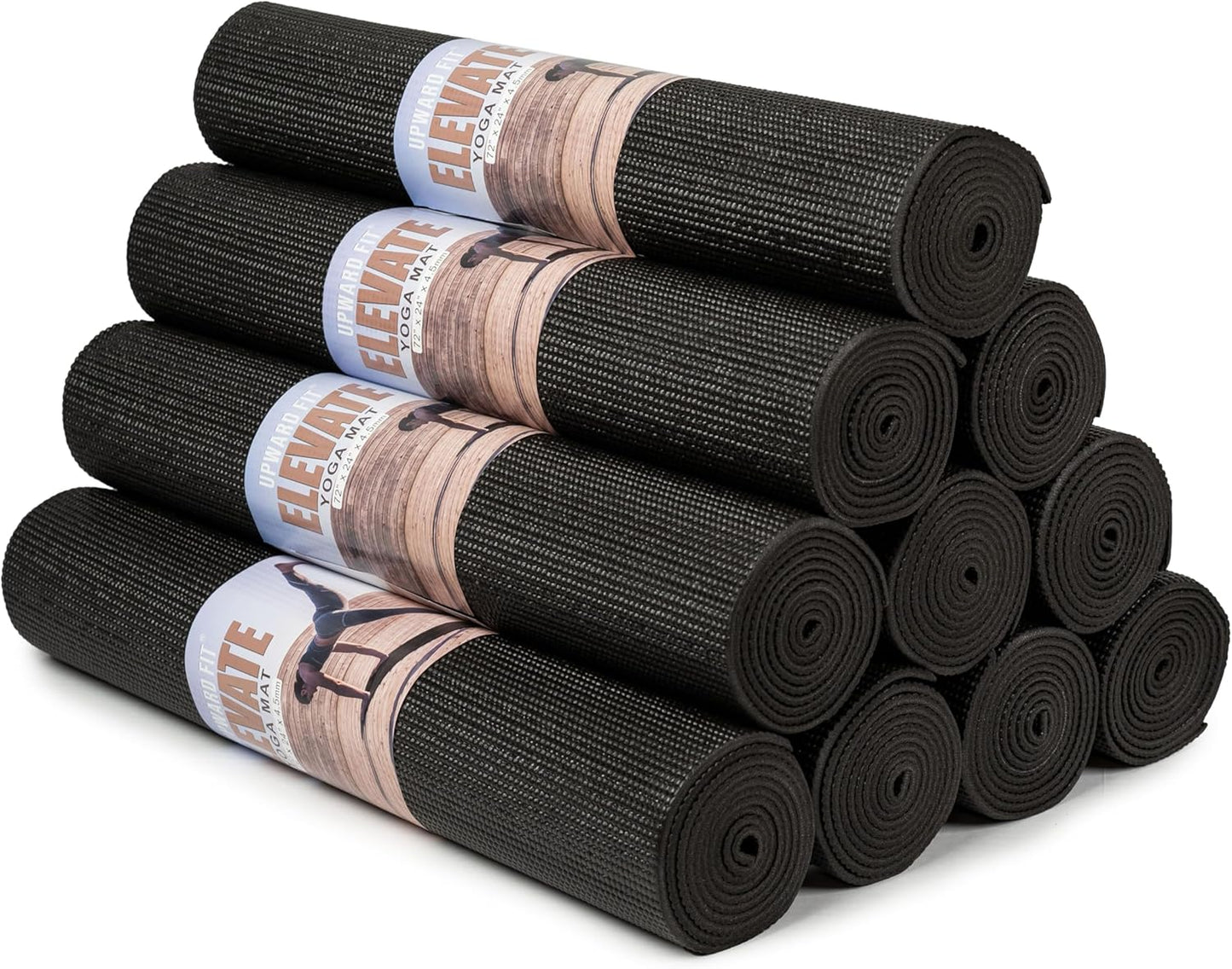 Set of five UPWARD FIT Elevate Yoga Mats, 72x24 inches, 4mm thick, non-slip, easy-to-clean gym mats for schools and studios.