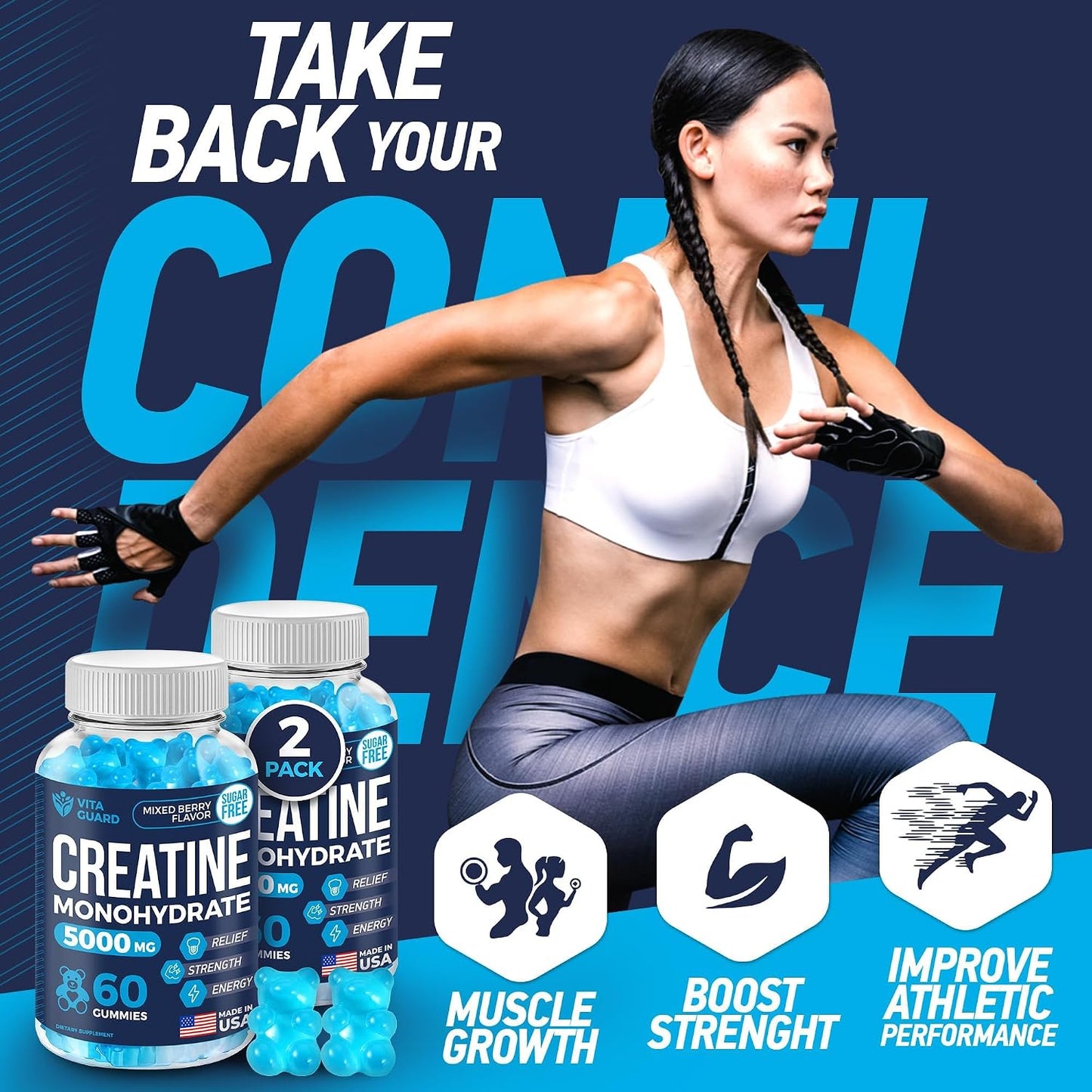 Vita Guard 5000Mg Creatine Monohydrate Gummies Formula for Men and Women Ultimate Muscle Builder, Energy Booster & Pre-Workout Supplement (2 Pack)