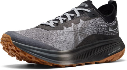 KEEN Seek trail running shoes in gray and black with rugged outsole and breathable mesh upper for outdoor running.