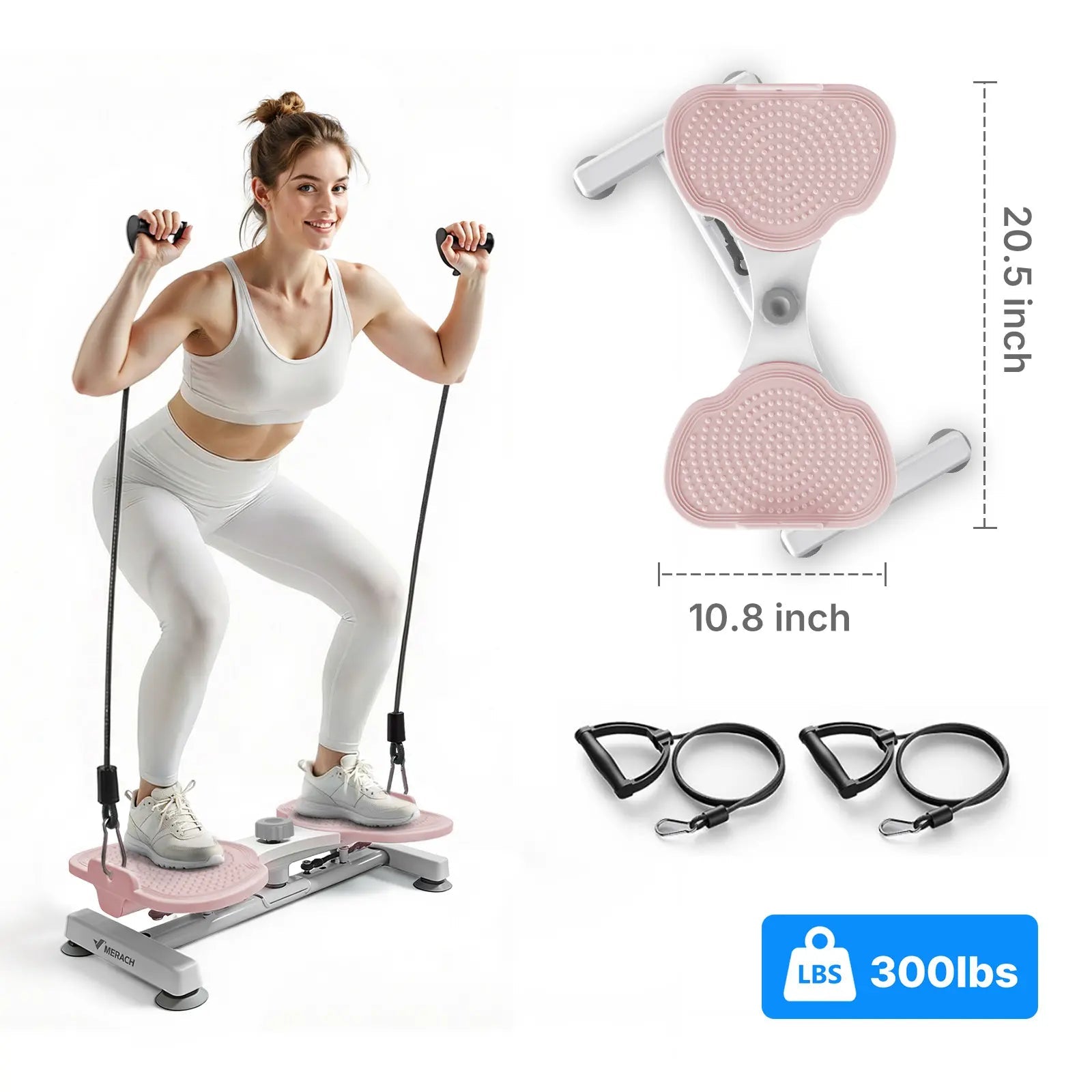 Fitness Essentials Merach Waist Twister Machine for women, portable core workout equipment with resistance bands for abdominal toning.
