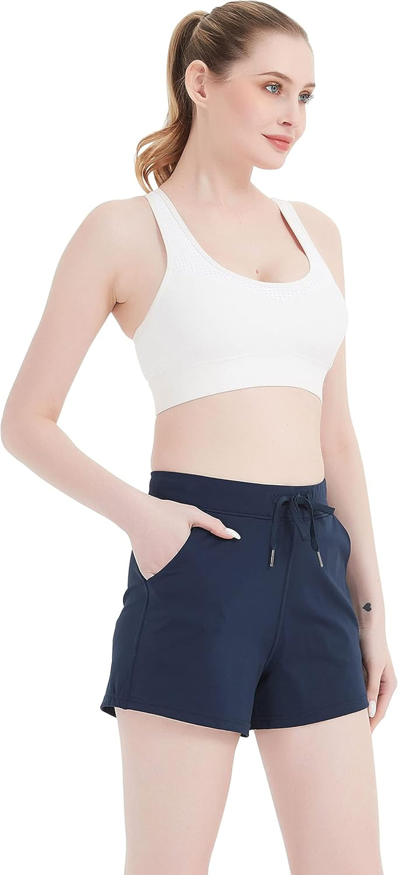 RIBOOM women’s 2-in-1 workout running shorts with pockets, featuring breathable fabric and a comfortable active yoga gym sport design.