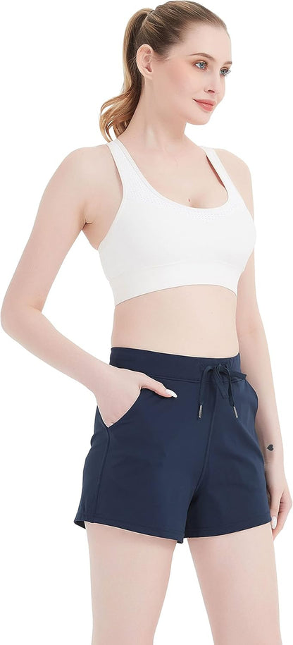 RIBOOM women’s 2-in-1 workout running shorts with pockets, featuring breathable fabric and a comfortable active yoga gym sport design.