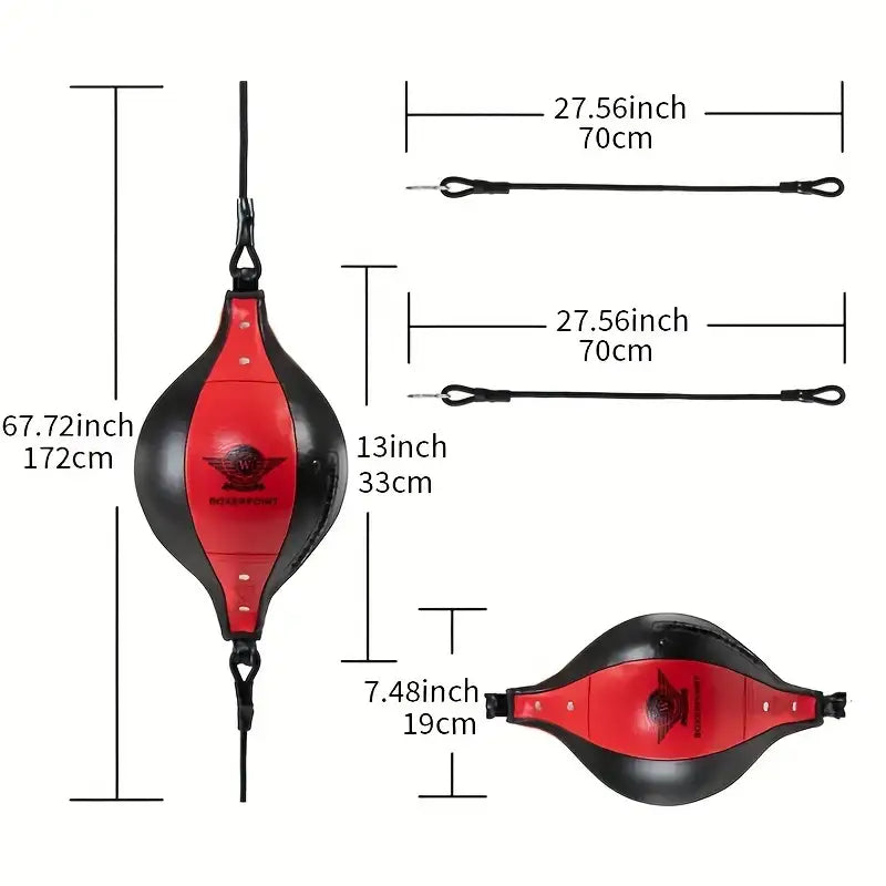 Double End Bag For MMA Training - Speed, Agility, And Reaction Punching Ball dimensions and specifications.