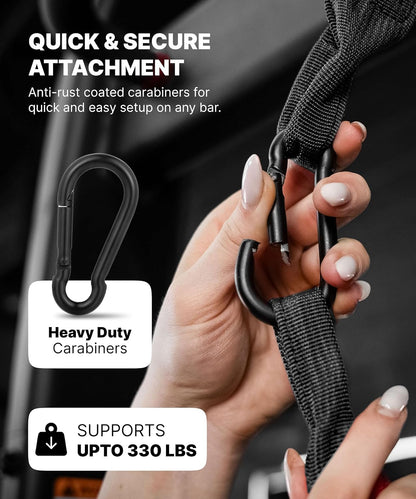 DMoose Fitness hanging ab straps with padded soft straps and steel carabiners for pull-ups, core workouts, and leg raises.