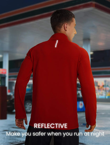 HotSuit men's 1/4 zip fleece pullover, lightweight long sleeve running shirt with reflective details and quick-dry fabric.