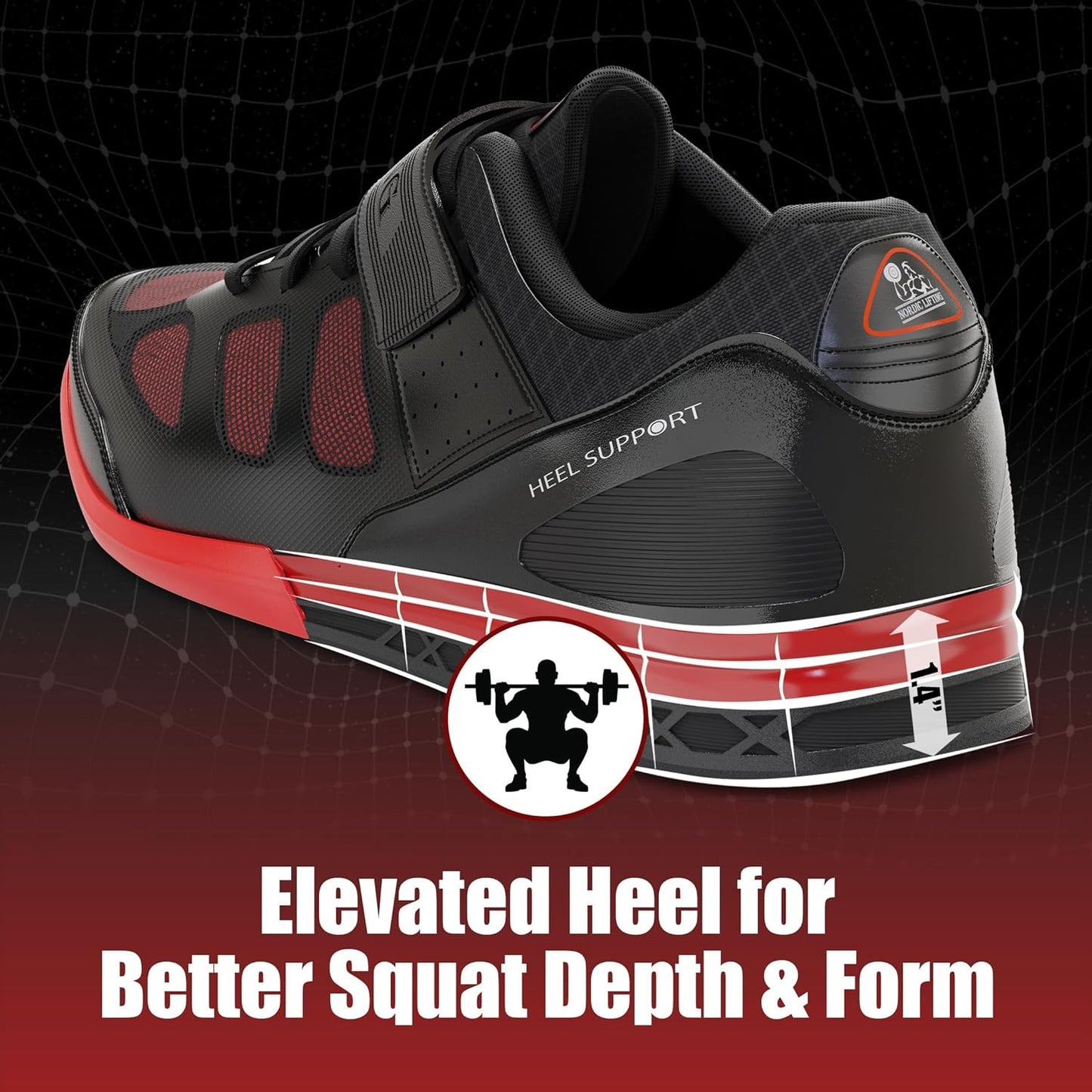 Nordic Lifting VENJA men's weightlifting shoes with heel support, grip sole, and sturdy design for gym, squats, and strength training.