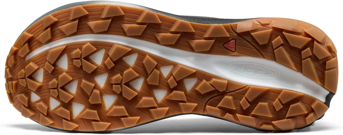 KEEN Seek Trail Running Shoes in black and gray with rugged soles, designed for outdoor trail running and hiking.