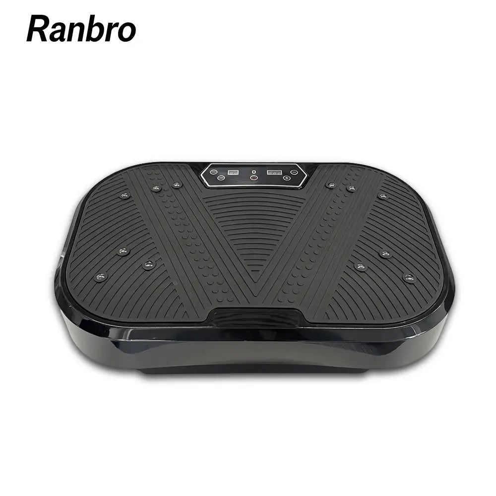 Fitness Essentials Ranbro Vibration Plate Exercise Machine with resistance bands, remote, and adjustable speed for full-body workouts.