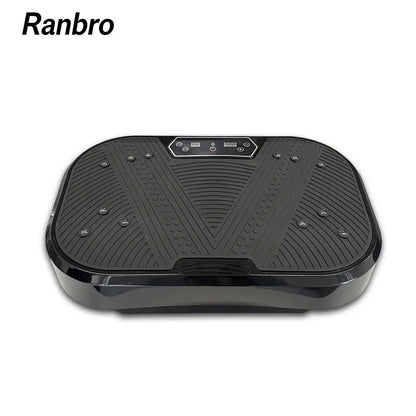 Fitness Essentials Ranbro Vibration Plate Exercise Machine with resistance bands, remote, and adjustable speed for full-body workouts.