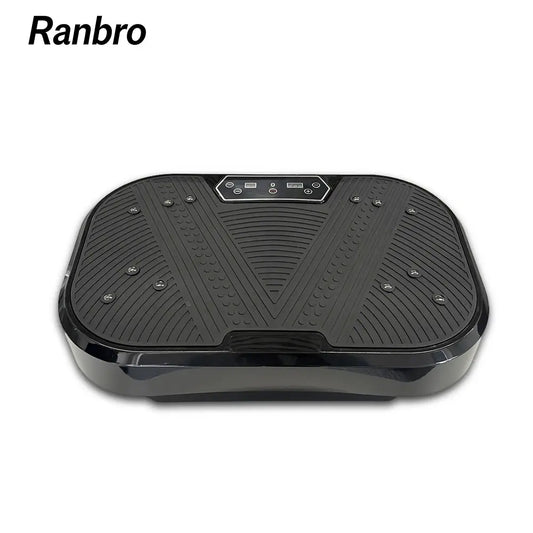 Fitness Essentials Ranbro Vibration Plate Exercise Machine with resistance bands, remote, and adjustable speed for full-body workouts.
