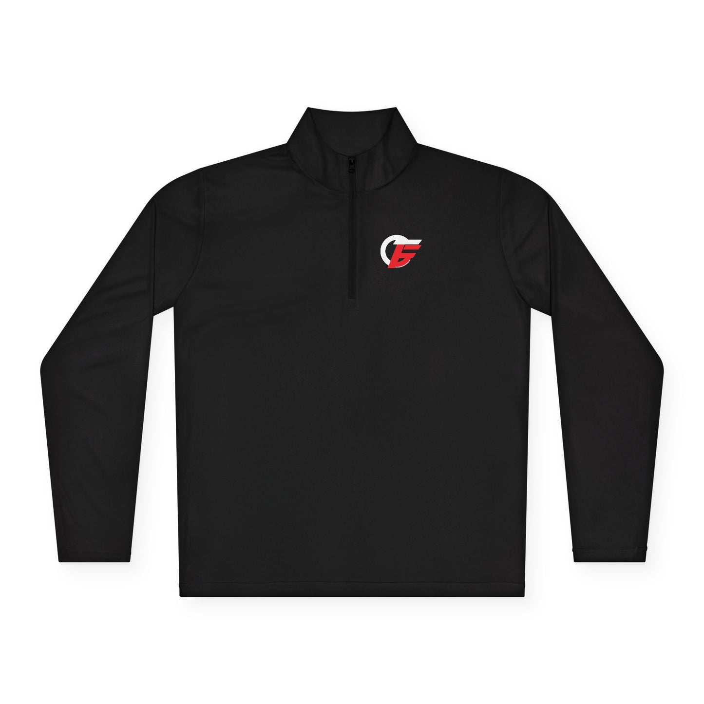 Quarter-Zip Pullover with Small Red 'F' Logo — Minimal Athletic Pullover
