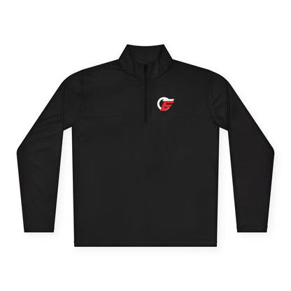 Quarter-Zip Pullover with Small Red 'F' Logo — Minimal Athletic Pullover