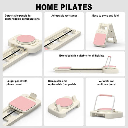 HOTWAVE Portable Pilates Reformer, 7-In-1 Pilates Board for Home Gym, Foldable Machine with High-Strength Steel Rails 440Lbs Max Capacity, Adjustable 20Lbs & 60Lbs Resistance Bands, Professional Full-Body Sculpting Equipment Summerwins Summerwins