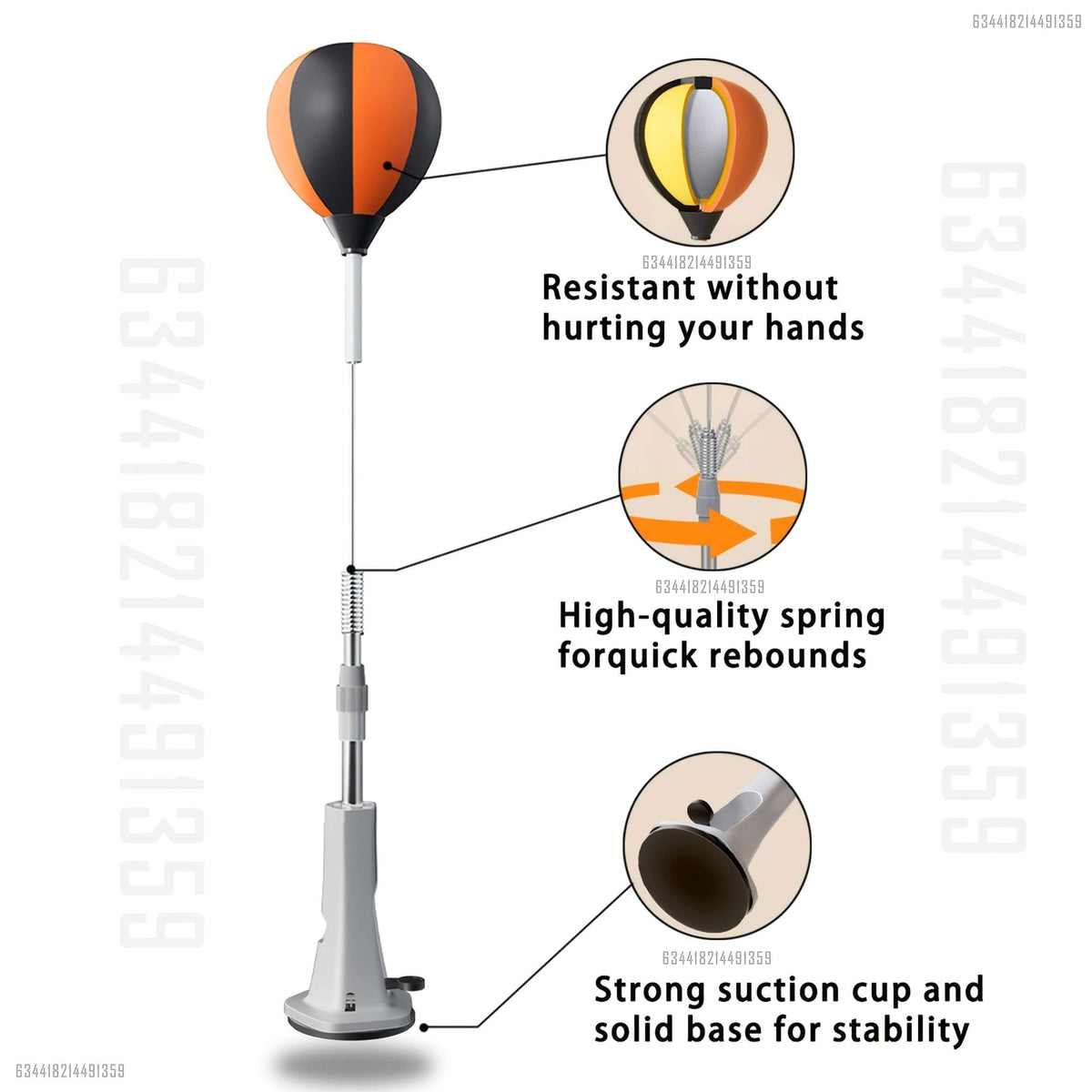 Adjustable inflatable boxing bag with resistant design for efficient training and strong suction cup for stability.