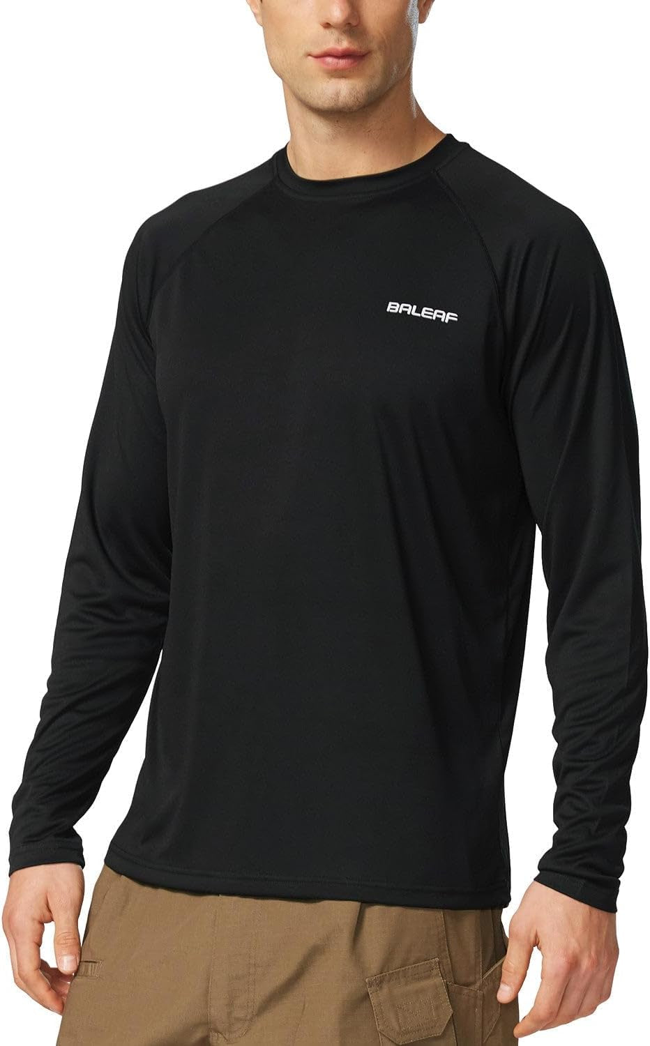 Baleaf men's UPF 50+ sun protection long sleeve rash guard shirt for fishing, swimming, and surfing, quick dry, 4-way stretch.