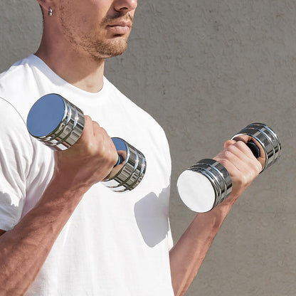 Northdeer adjustable steel dumbbells with chrome finish and foam handles, available in 5lb to 50lb for home gym workouts.