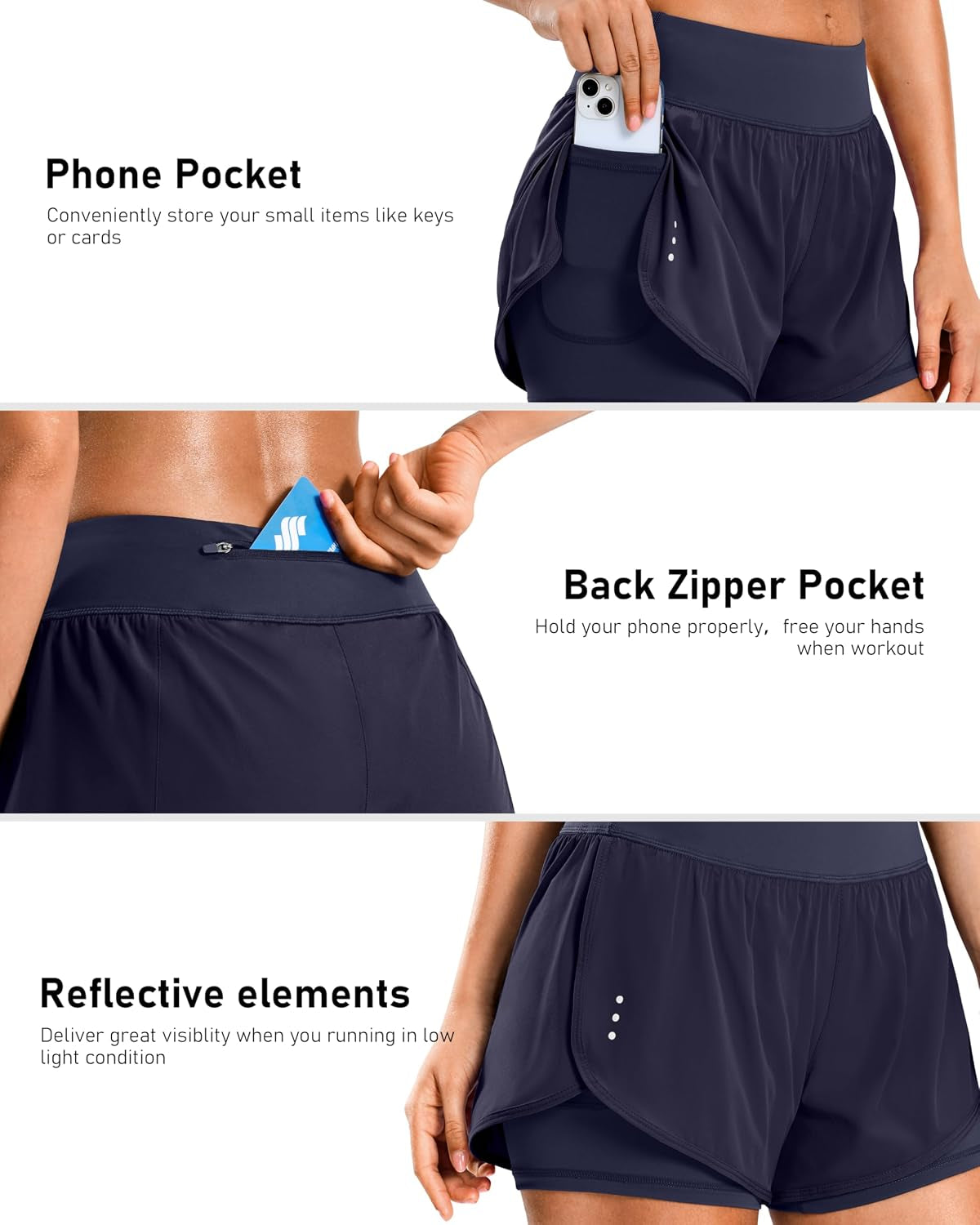 Soothfeel women's running shorts with zipper pocket, high-waisted athletic gym and yoga spandex shorts for women.