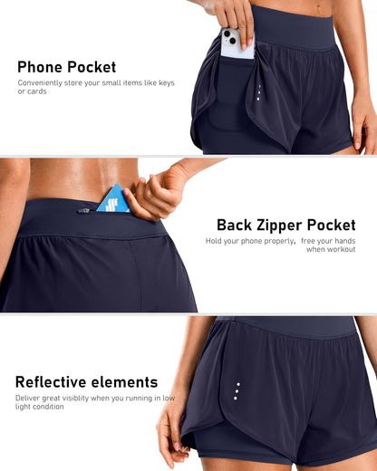 Soothfeel women's running shorts with zipper pocket, high-waisted athletic gym and yoga spandex shorts for women.