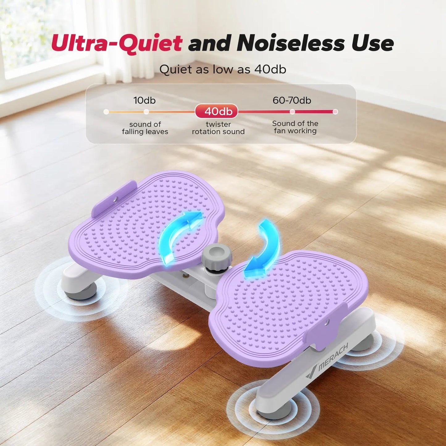 Fitness Essentials Merach Waist Twister Machine for women, portable core workout equipment with resistance bands for abdominal toning.