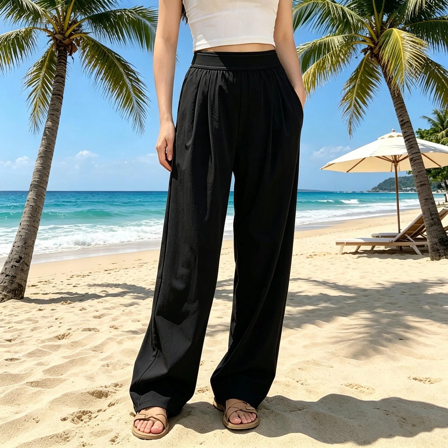Women’S High Waisted Wide Leg Lounge Pants with Pockets – Lightweight Stretch Casual Yoga Workout Travel Pants