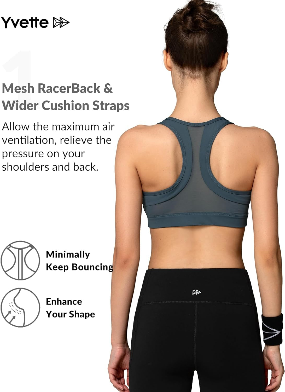 Yvette high impact zip front sports bra for women, plus size workout and running fitness, shown in black with supportive design
