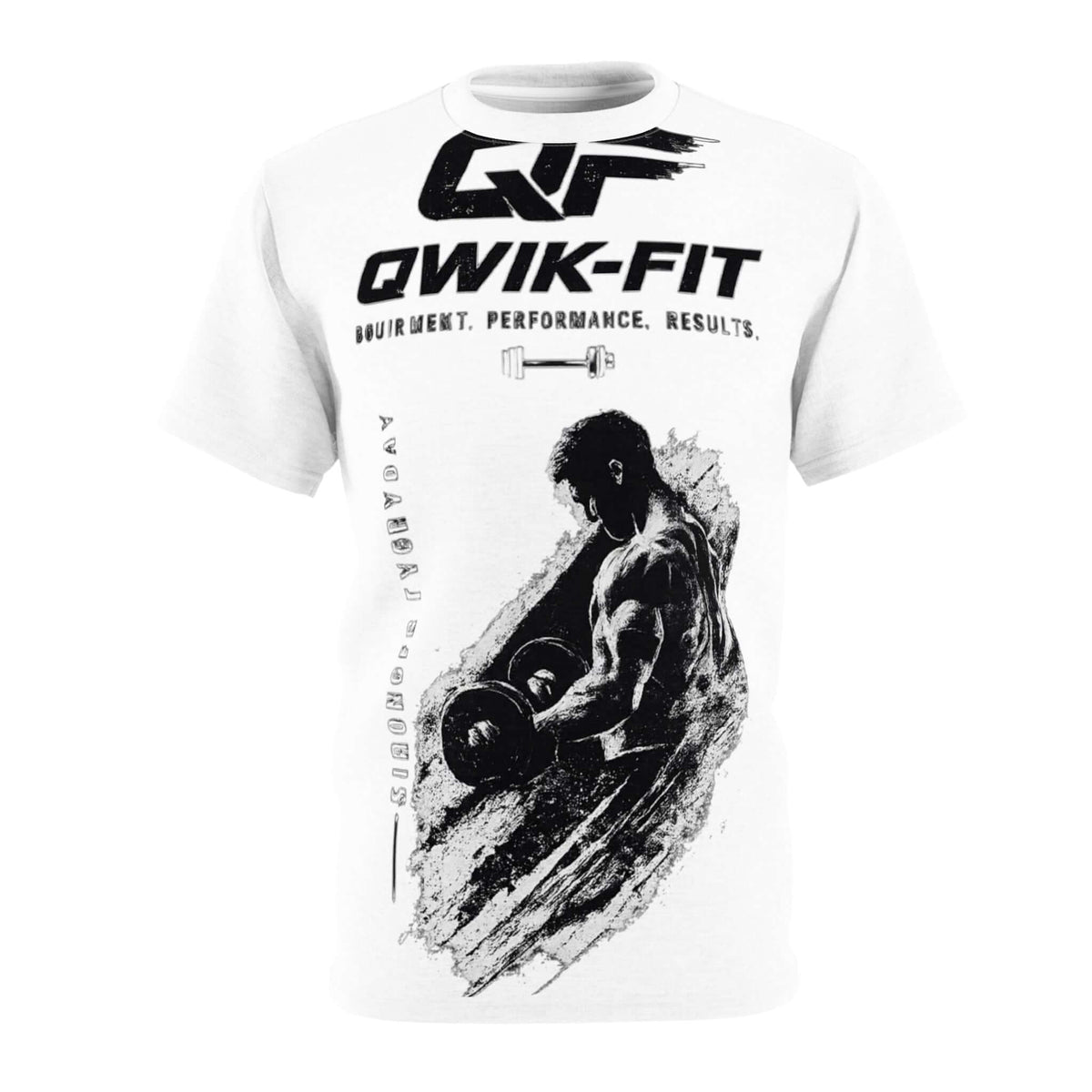 Unisex athletic cut and sew tee featuring bold graphics and white stitching for training and casual wear.