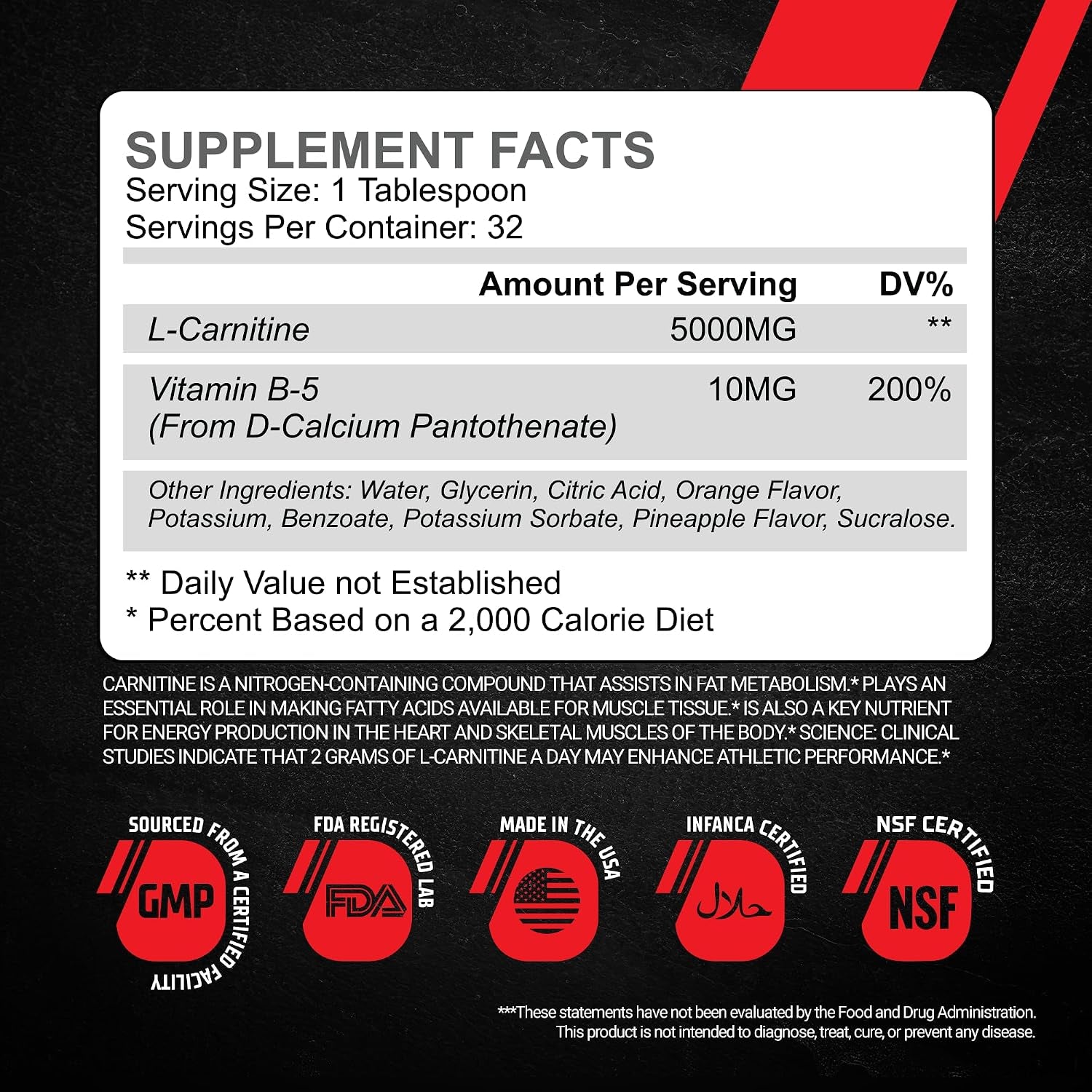 Liquid L-Carnitine 5000Mg – Orange Pineapple – Metabolic, Energy and Muscle Support Supplement – Stimulant-Free Pre Workout Alternative for Endurance, Exercise & Recovery – 32 Servings – GMU Sport