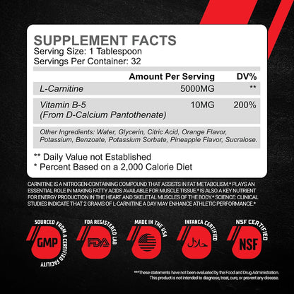 Liquid L-Carnitine 5000Mg – Orange Pineapple – Metabolic, Energy and Muscle Support Supplement – Stimulant-Free Pre Workout Alternative for Endurance, Exercise & Recovery – 32 Servings – GMU Sport