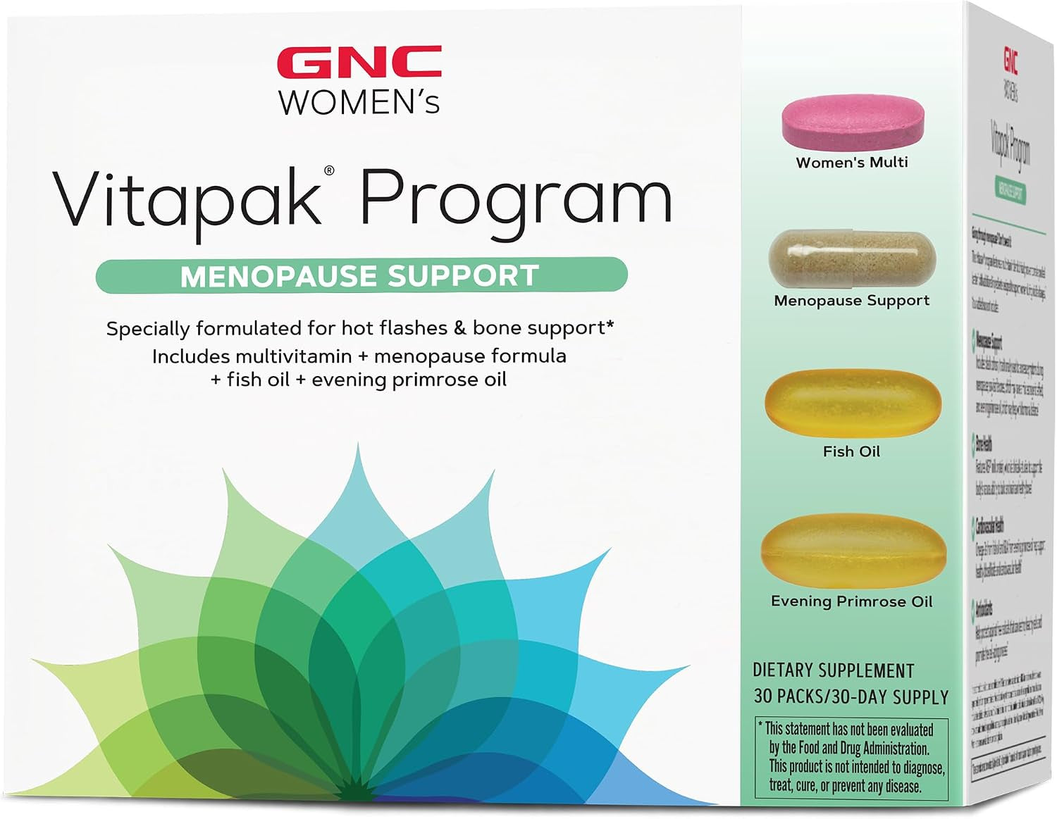 GNC Women’S Menopause Support Vitapak Program, Complete Nutrition 4 Products in 1, Hot Flash Support, Hormonal Balance, Black Cohosh, Evening Primrose Oil, 30 Daily Packs
