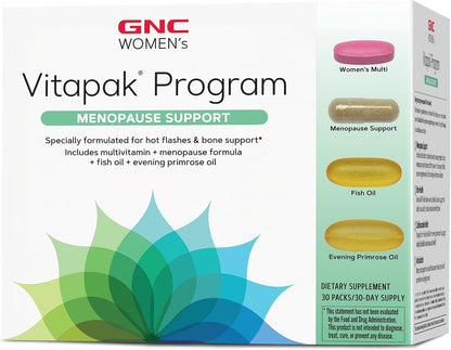 GNC Women’S Menopause Support Vitapak Program, Complete Nutrition 4 Products in 1, Hot Flash Support, Hormonal Balance, Black Cohosh, Evening Primrose Oil, 30 Daily Packs