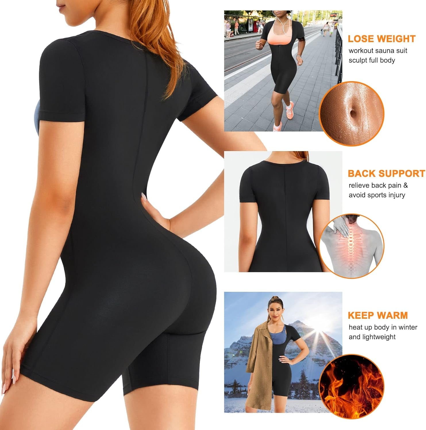 URSEXYLY women's sauna suit with waist trainer, designed for weight loss and back support during workouts.