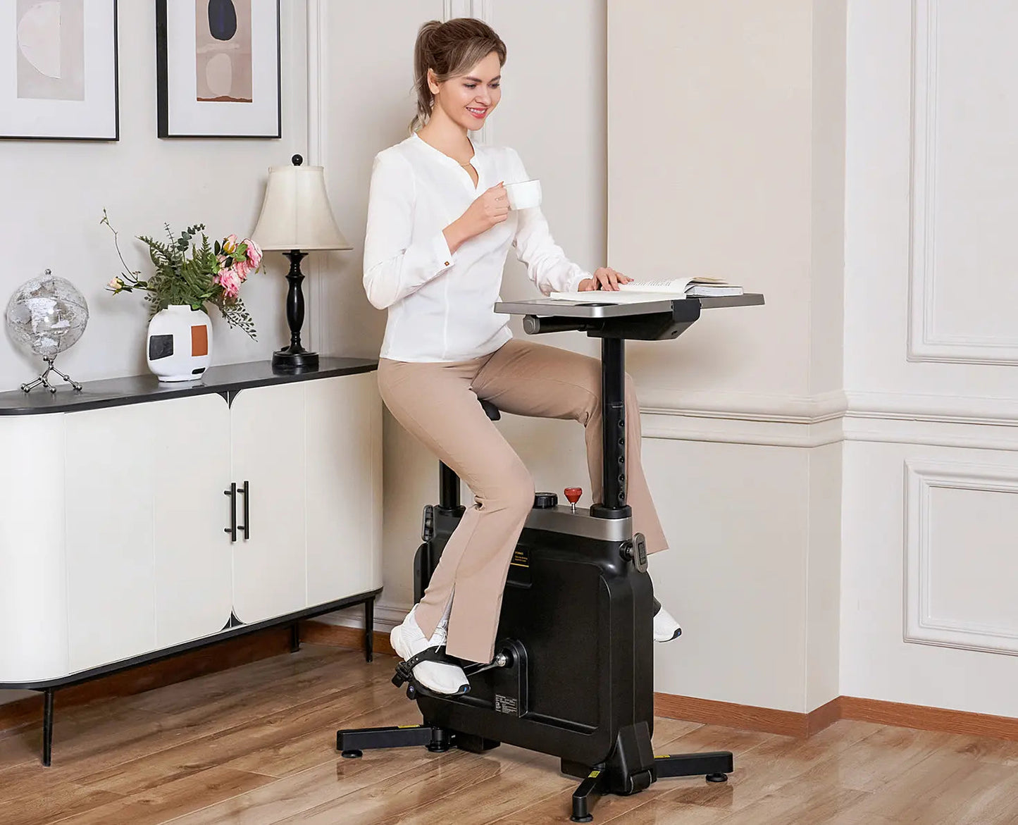 Foldable Fitness Essentials Walking Pad W1B exercise bike with low noise motor, wheels, dual shock absorption, suitable for home and office use.