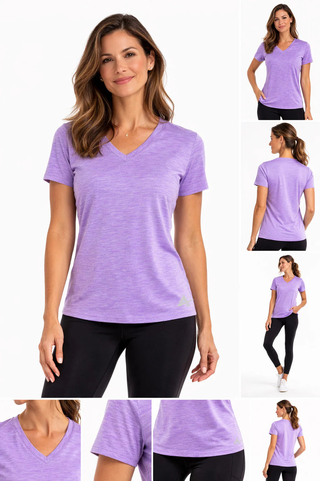 Women'S Cooling V-Neck Short Sleeve T-Shirt in purple, showcasing cooling v-neck t-shirt for women.