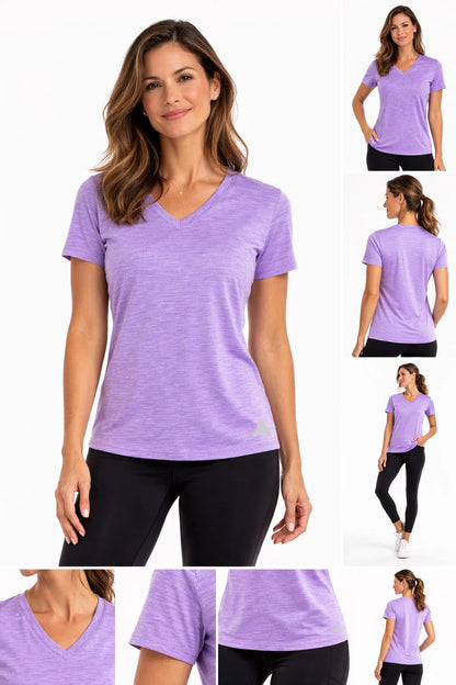 Women'S Cooling V-Neck Short Sleeve T-Shirt in purple, showcasing cooling v-neck t-shirt for women.