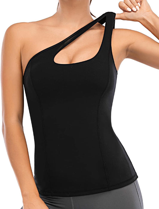 RUNNING GIRL women's one-shoulder running tank top with built-in sports bra, ideal for yoga, workout, and athletic activities.