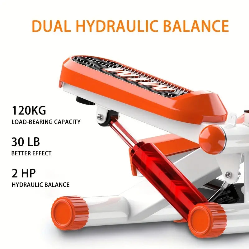 Dual hydraulic balance with 120kg load-bearing capacity on mini stepping machine for home workouts.