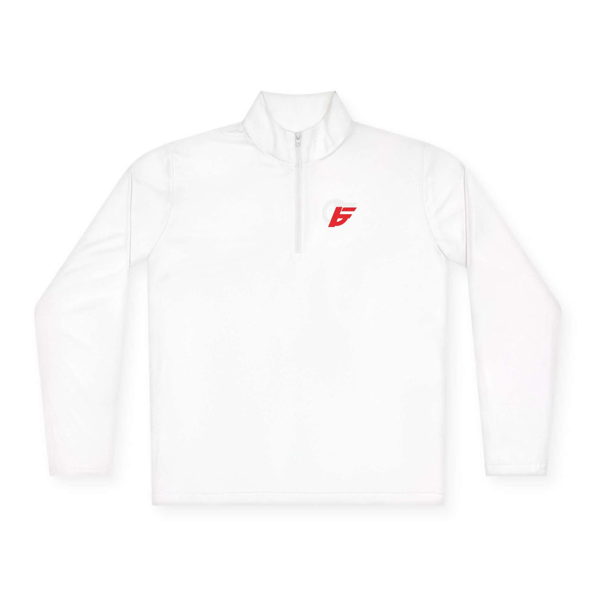 Lightweight quarter-zip pullover in white, ideal for workouts and casual wear, featuring a quarter-zip neckline.