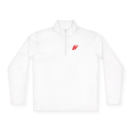Quarter-Zip Pullover with Small Red 'F' Logo — Minimal Athletic Pullover