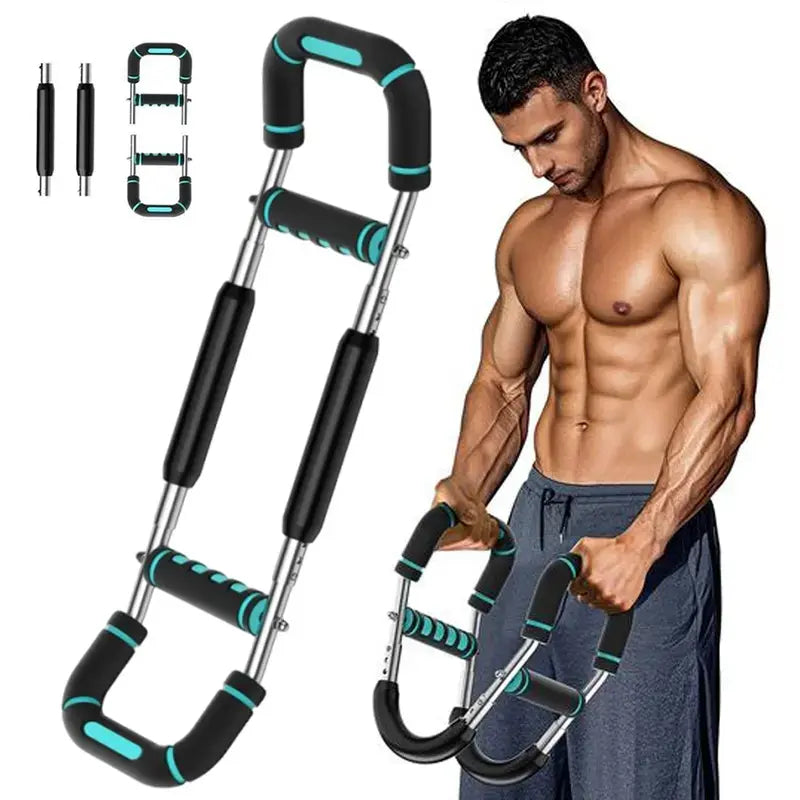 Heavy-duty steel power twister with adjustable resistance, U-shaped arm, ideal for chest and arm strength training at home.