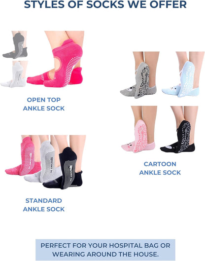 Non-slip yoga and Pilates socks with grips for women and men, ideal for maternity, barre, and hospital use.
