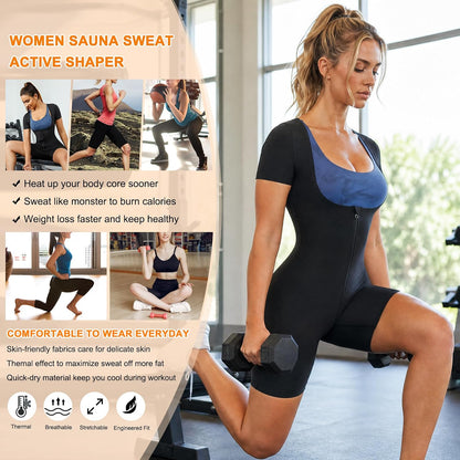 URSEXYLY Women's Sauna Suit - 3 in 1 Sweat Vest & Waist Trainer for Ultimate Slimming & Shaping with Sleeves & Shorts